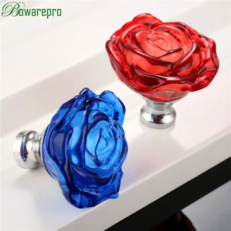 Furniture Hardware Legs - bowarepro 50MM Crystal Rose Glass Handle