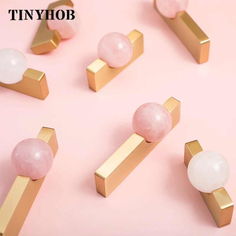 Furniture Hardware Drop Pulls - White Crystal Ball+Brass Furniture Handles Cupboard