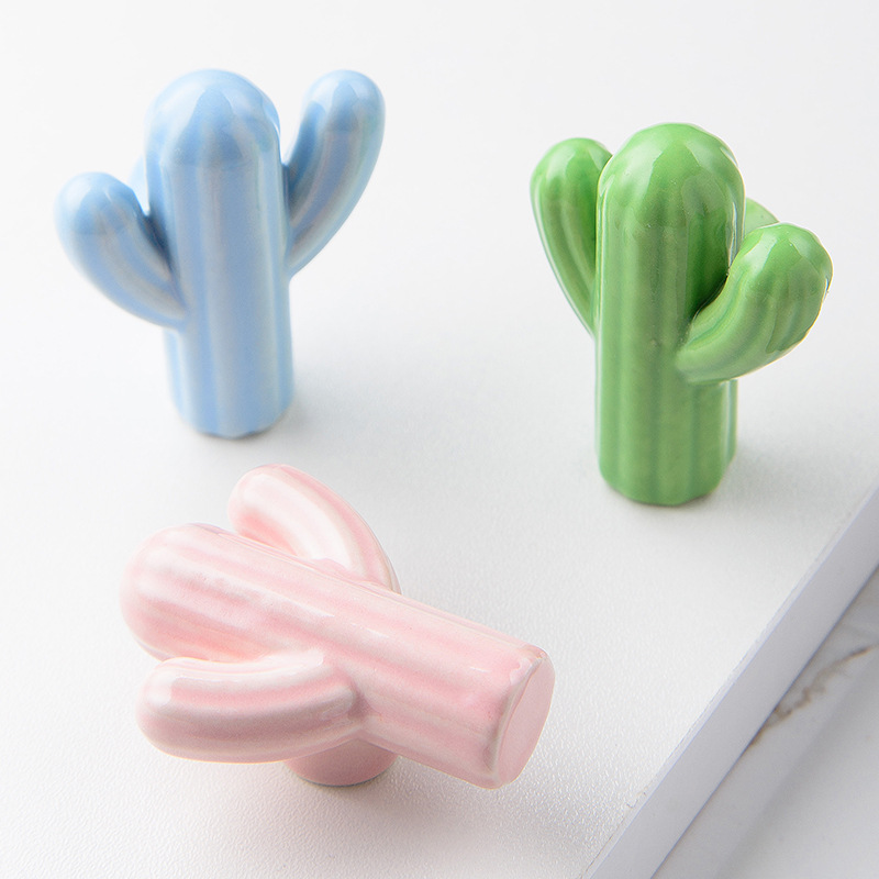 Unique Furniture Hardware - 1/4pcs Colorful Ceramic Cactus Cabinet Knob,