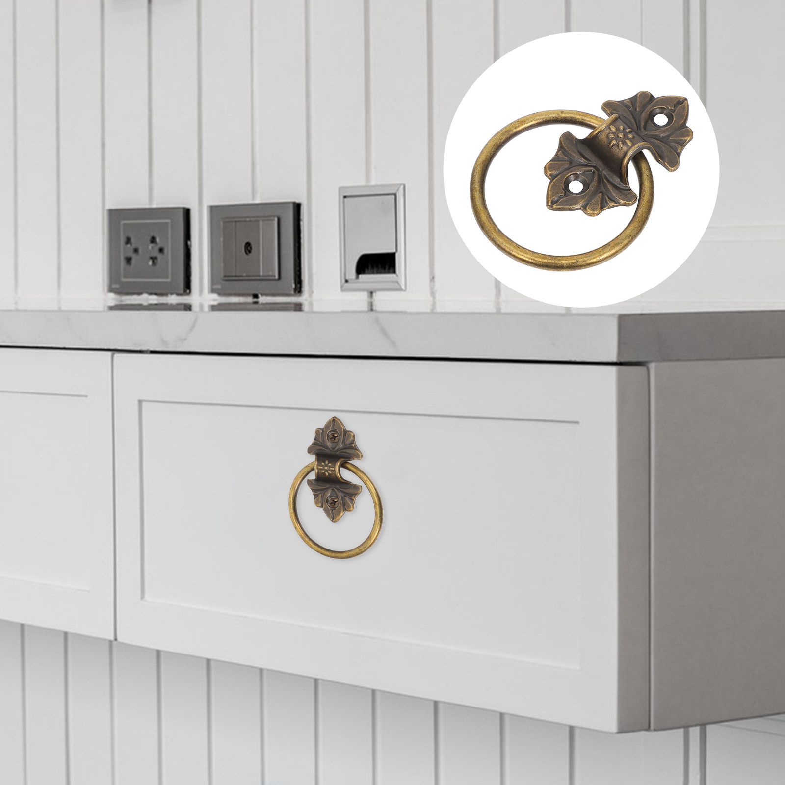 Furniture Hardware Drop Pulls - 2Pcs Retro Drop Ring Cabinet Pulls